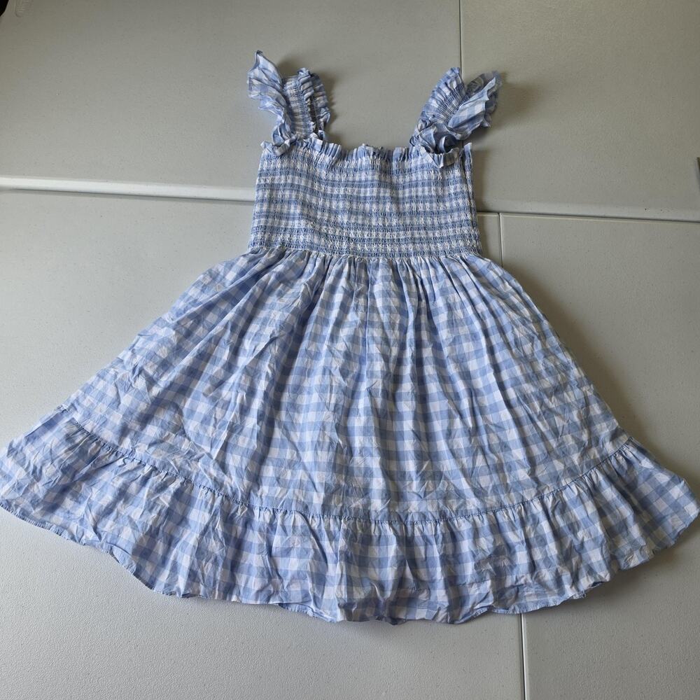 Hill House Home Dress Womens L Blue Gingham Nap Dress Smocked Ruffle Mini